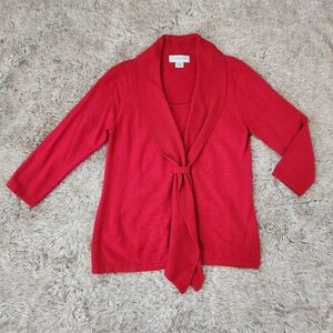 Sag Harbor Gathered Collar Faux Cardigan Sweater‎ Red Women's Size Small